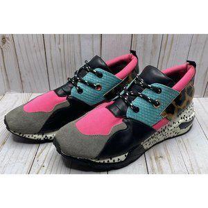 Steve Madden Cliff Sneakers Pink Turquoise Leopard Gray Dots Size 9 M Fast Ship